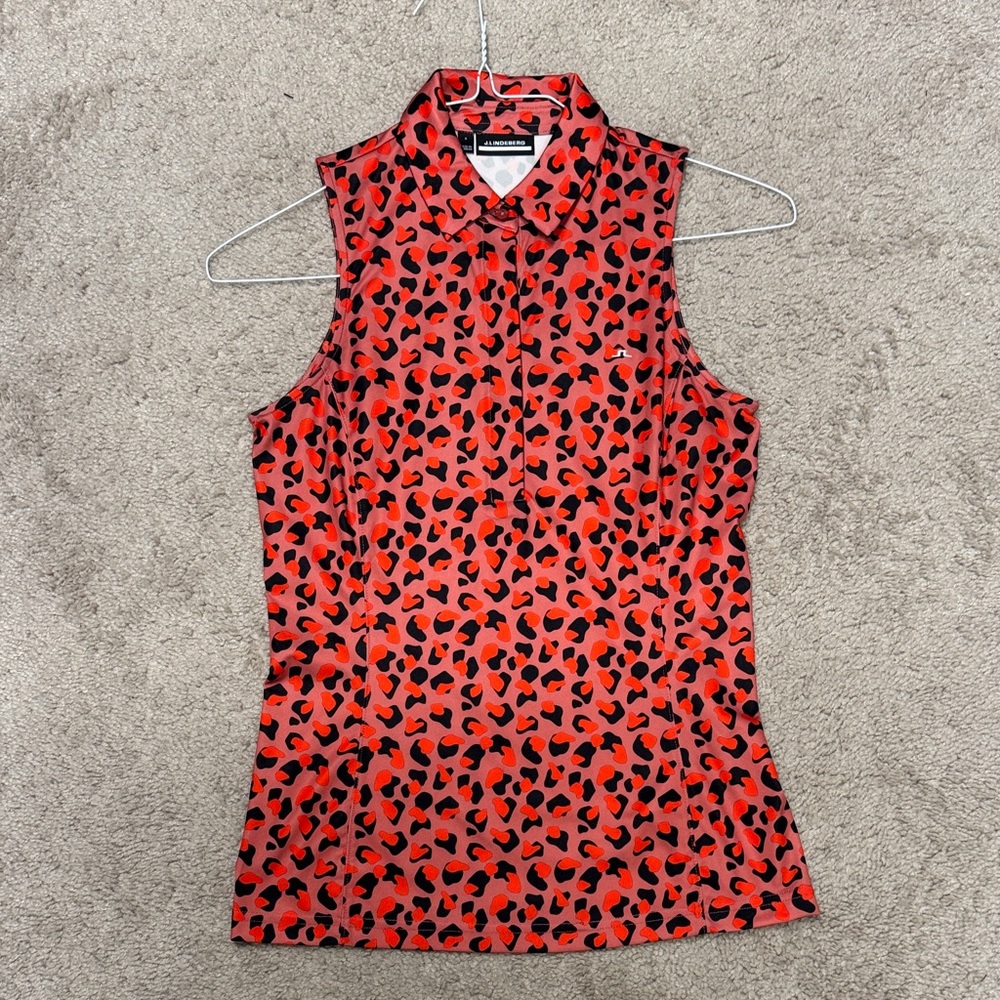 J. Lindeberg Red and Black Leopard Print Blouse